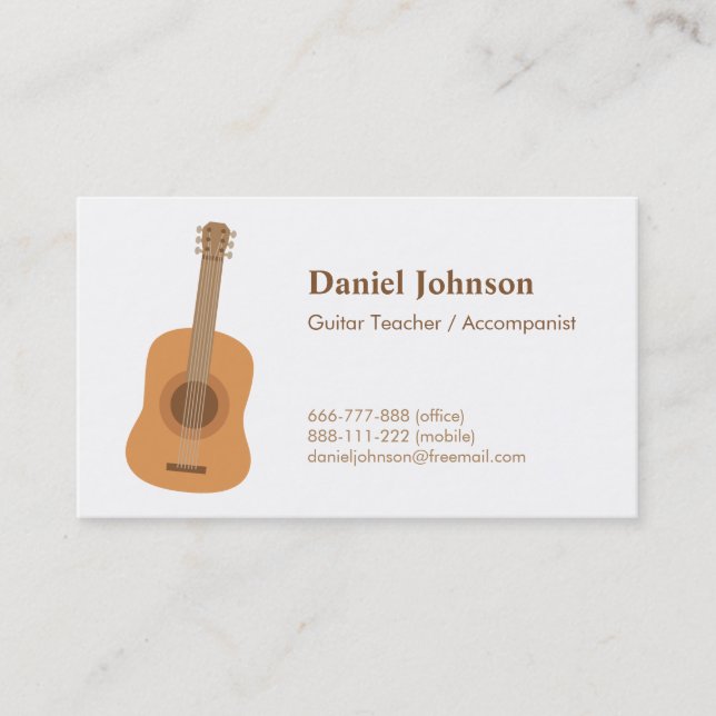 Tarjetas de presentación para profesores de guitar (Anverso)