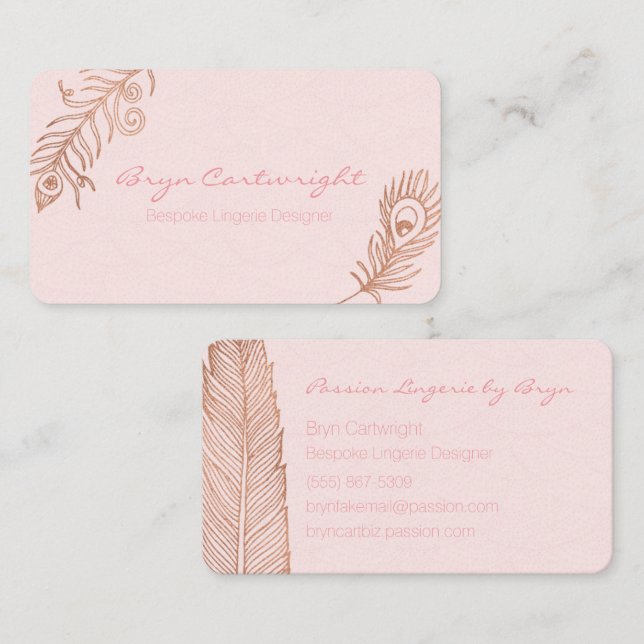 Tarjetas de presentación para Rosa Gold Feather Ru (Anverso / Reverso)