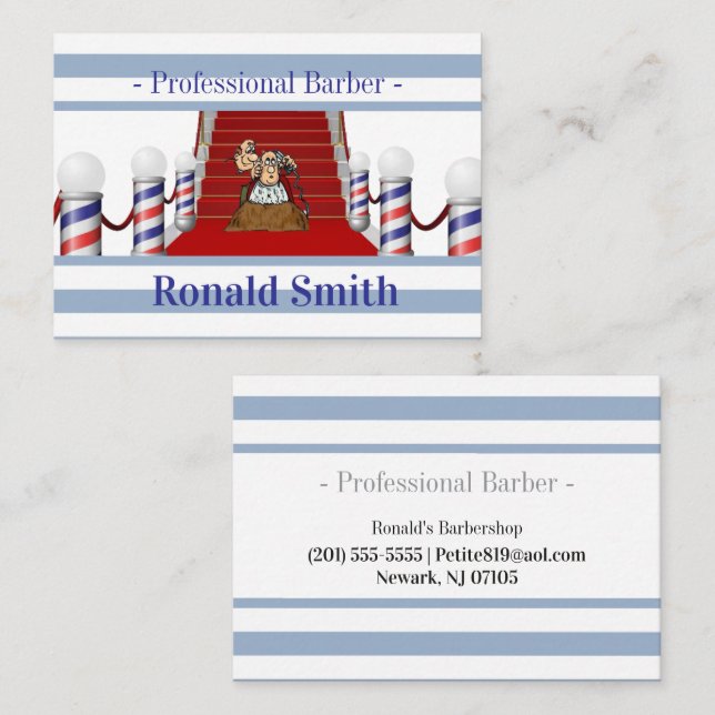 Tarjetas de Presentación, Peluquería Blue Stripe B (Anverso / Reverso)