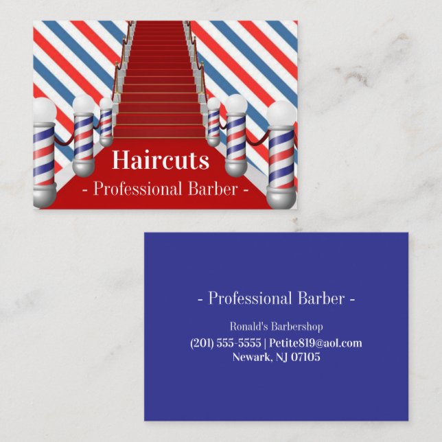 Tarjetas de Presentación, Peluquería Blue Stripe B (Anverso / Reverso)