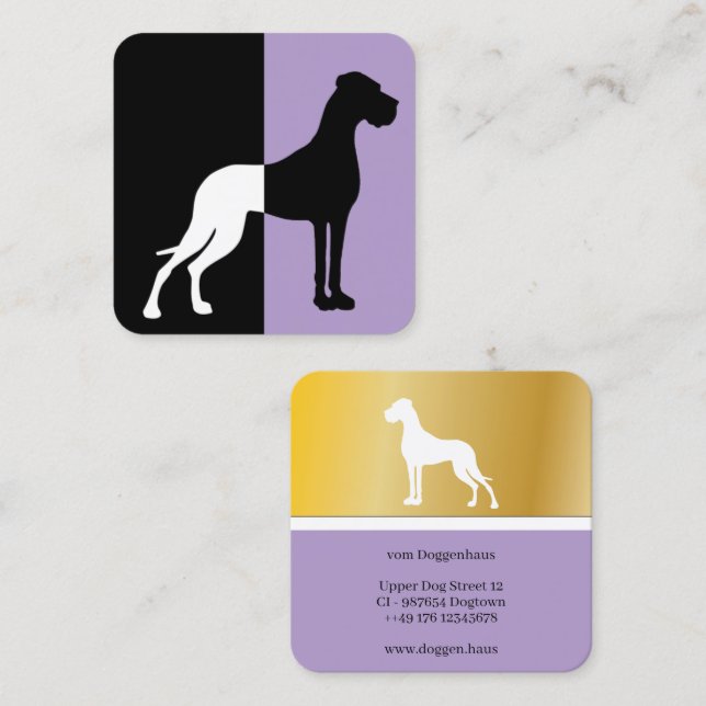 Tarjetas de presentación púrpura de Gran Danés dor (Anverso / Reverso)