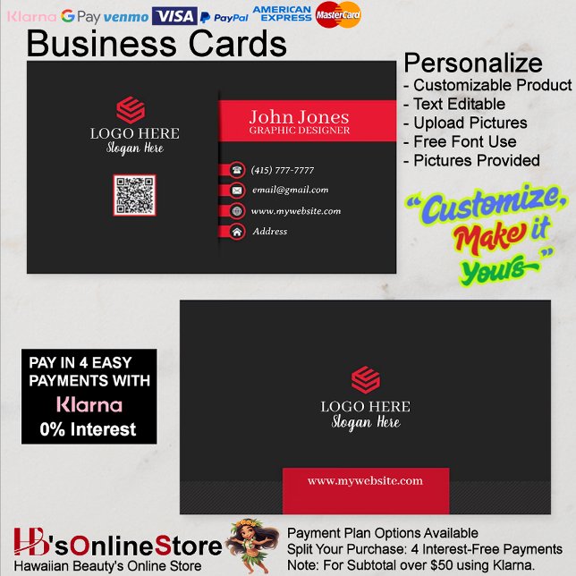 Tarjetas de presentación Red & Black 7 Paquete de  (Red & Black Business Cards 7 Pack of 100.)