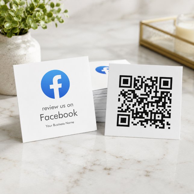Tarjetas de presentación | Solicitud de revisión d (Facebook QR code business cards for review requests, packages, receipts, and checkout folders)