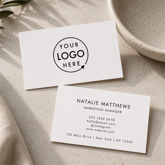 Tarjetas de Presentación | Tarjeta de Logo Persona (Create a professional look with this simple horizontal white business card design with your logo.)