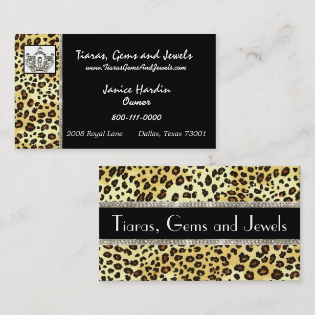 Tarjetas de presentación Tiara Cheetah Print (Anverso / Reverso)