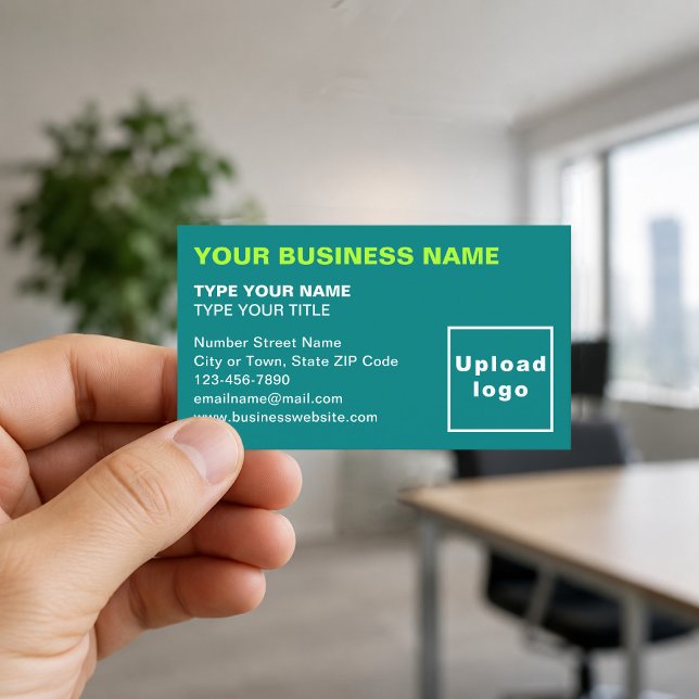Tarjetas de presentación verdes turquesa alineadas (Front of the business card)