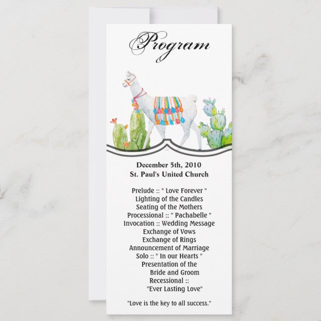 Tarjetas de programa 4x9.25 Llama boho Cactus bohe (Anverso)