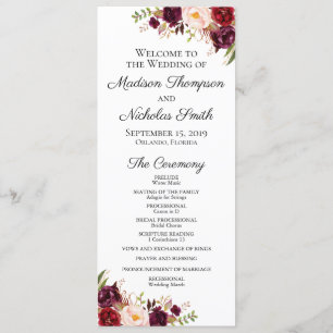 Tarjetas de programa de boda con flores de Marsala