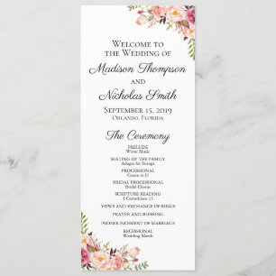 Tarjetas de programa de boda con flores rusticas r