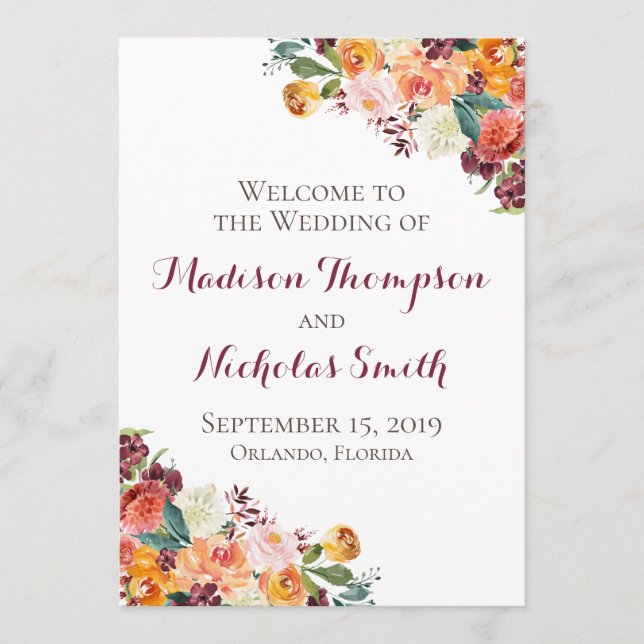 Tarjetas de Programa de Boda de Flores de Otoño, B (Anverso)