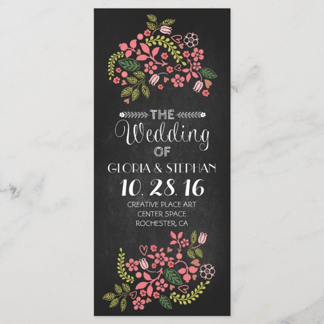 tarjetas de programa de boda de pizarra floral (Anverso)