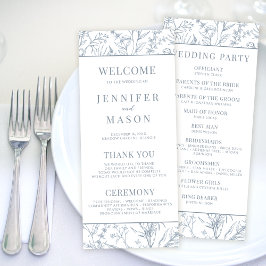 Tarjetas de programa de boda floral azul de Franci