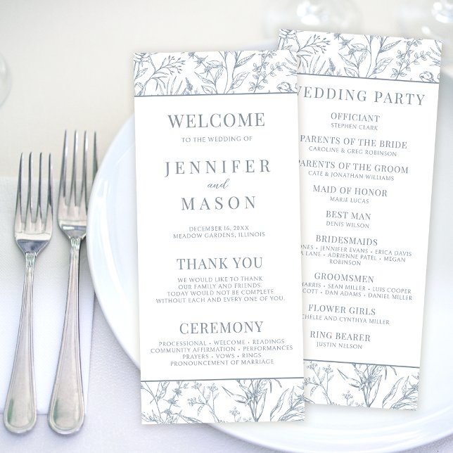 Tarjetas de programa de boda floral azul de Franci (Subido por el creador)