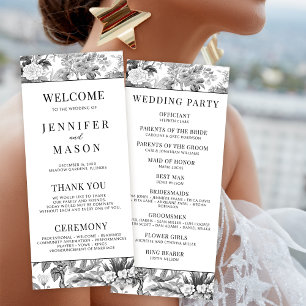 Tarjetas de programa de bodas floridas chinoiserie