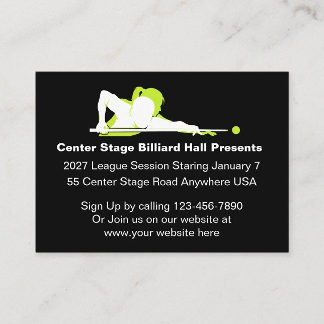 Tarjetas de promoción de salón de billar (Anverso)