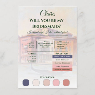 Tarjetas de propuesta de dama de honor de Venecia 