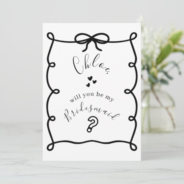 Tarjetas de propuesta de dama de honor dibujadas a (Anverso de pie)