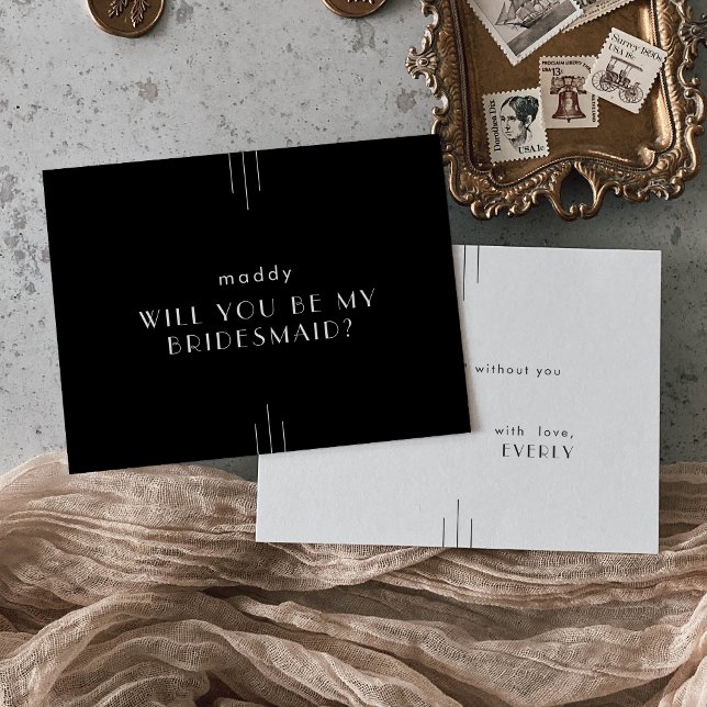 Tarjetas de propuesta de la dama de honor negra de (EVERLY Art Deco Black Bridesmaid Proposal Cards)