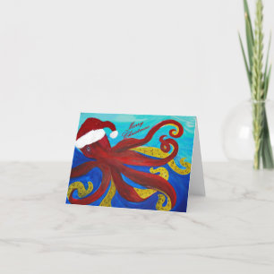 Tarjetas de pulpo de Navidad gigante rojo.