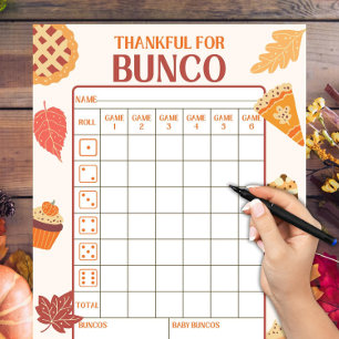 Tarjetas de puntuación de Bunco de Acción de Graci