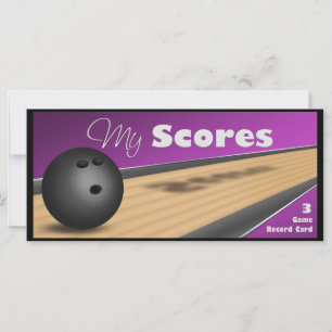 Tarjetas de puntuación Purple Bowling personalizad