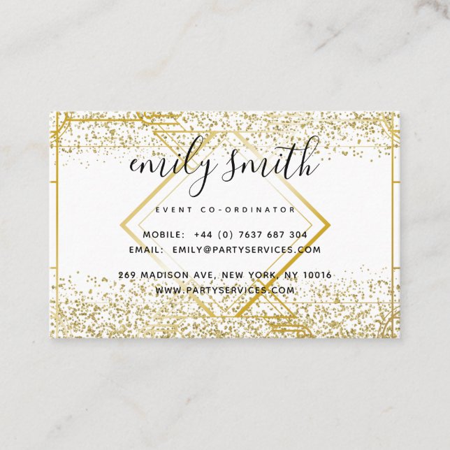 Tarjetas de Purpurina de oro Art Deco personalizad (Anverso)