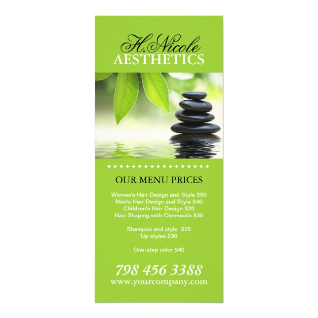 Tarjetas de rack de menú estético (Frente)