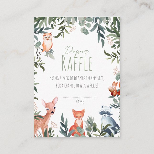 Tarjetas de Raffle Diaper para animales de Woodlan (Anverso)