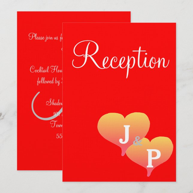 Tarjetas de Recepción con Monograma de Corazones a (Anverso / Reverso)
