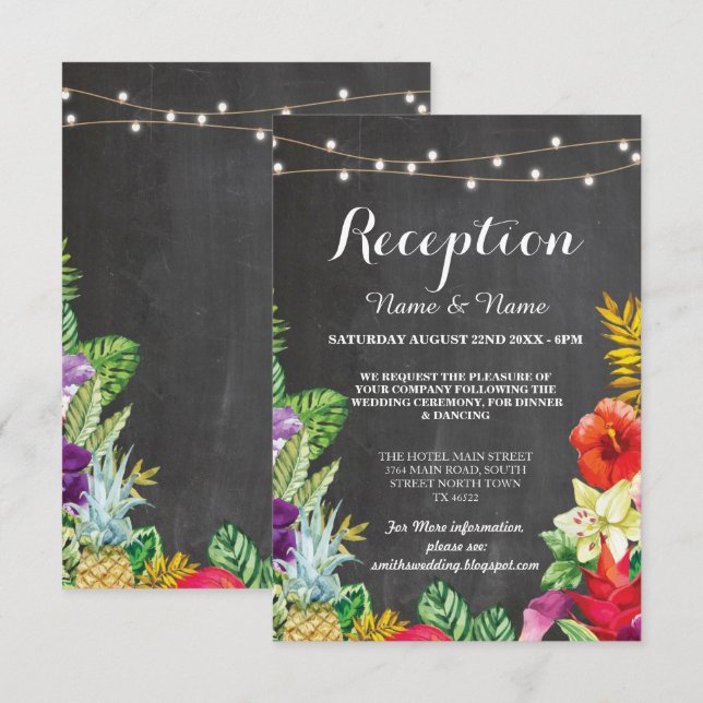 Tarjetas de recepción de boda Aloha Luau Tropical (Anverso / Reverso)