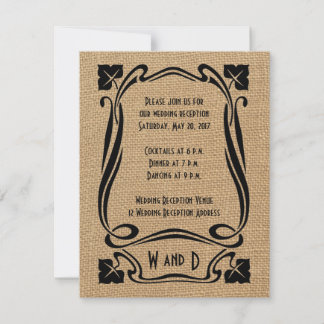 Tarjetas de recepción de boda Art Déco negras de a