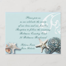 Tarjetas de recepción de boda Blue Seashells Beach