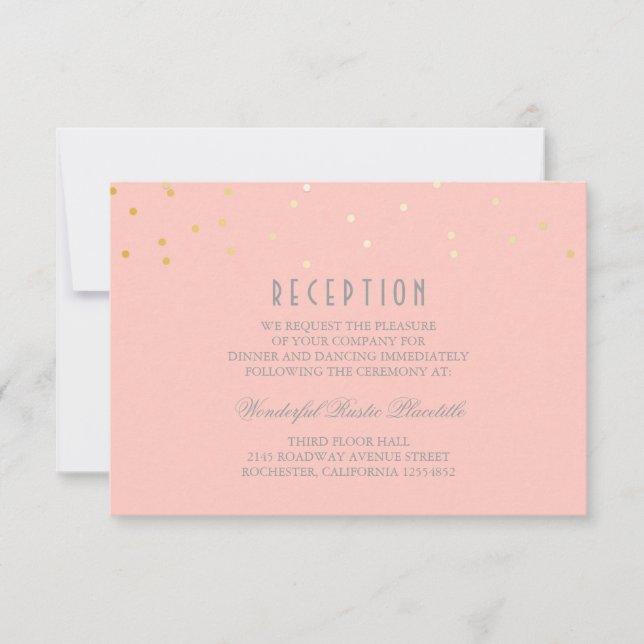 tarjetas de recepción de boda con confeti rosa y d (Anverso)