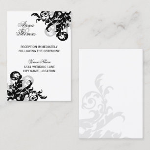 Tarjetas de recepción de boda con florituras negra