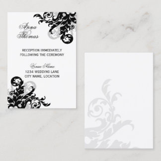 Tarjetas de recepción de boda con florituras negra