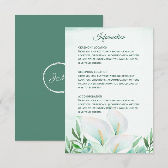 Tarjetas de Recepción de Boda con Monograma de Lir (Anverso / Reverso)