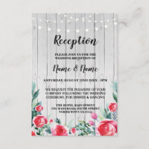 Tarjetas de Recepción de Boda con Rosa Roja y Flor