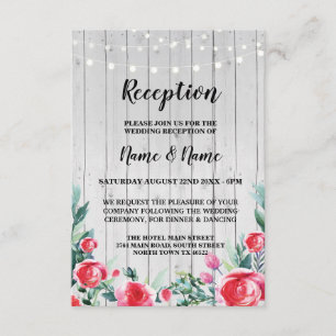 Tarjetas de recepción de boda con rosa roja y flor