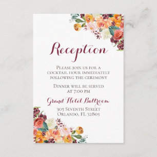 Tarjetas de recepción de boda de flores de otoño, 