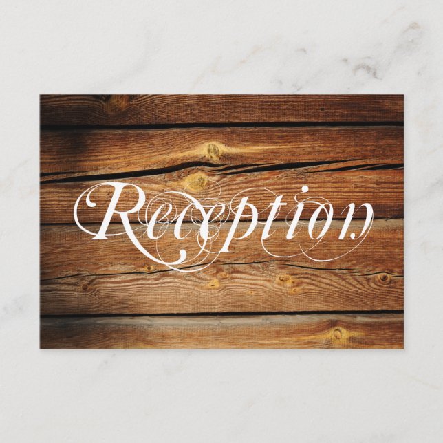 Tarjetas de recepción de boda de madera de granero (Anverso)