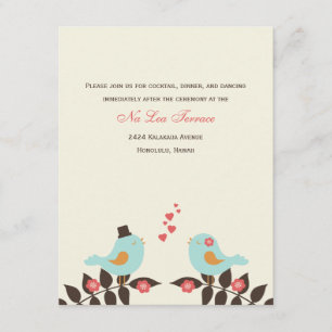 Tarjetas de recepción de boda de pájaros de amor