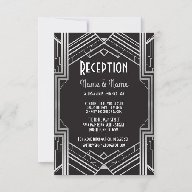 Tarjetas de recepción de boda de plata Art Deco de (Anverso)