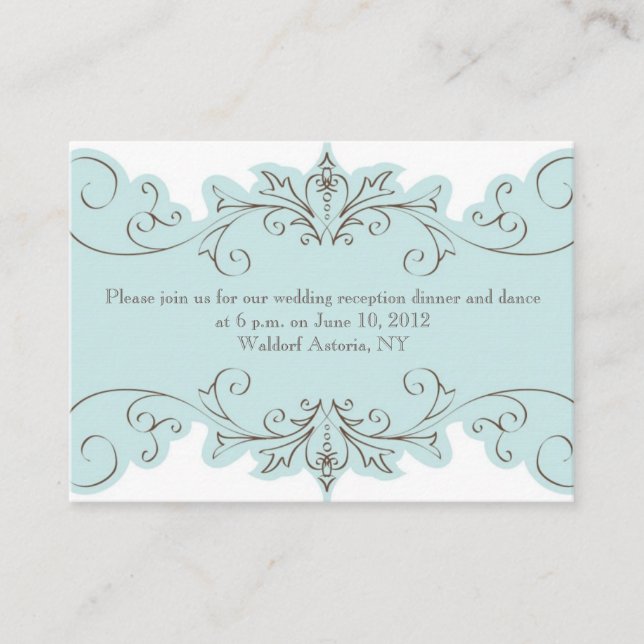 Tarjetas De Recepción De Boda De Swirl Azul (Anverso)