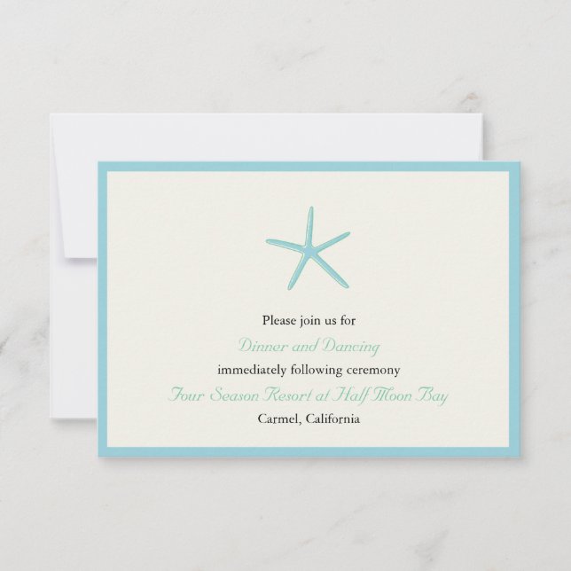 Tarjetas de Recepción de Boda Estrella de Mar Agua (Anverso)