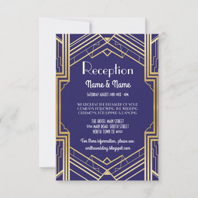 Tarjetas de recepción de boda Gatsby Art Deco Gold (Anverso)