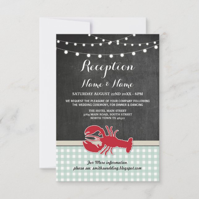 Tarjetas de recepción de boda Langostinos Hervidos (Anverso)