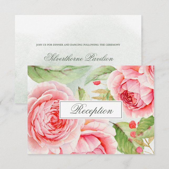 Tarjetas de recepción de boda románticas de color  (Anverso / Reverso)