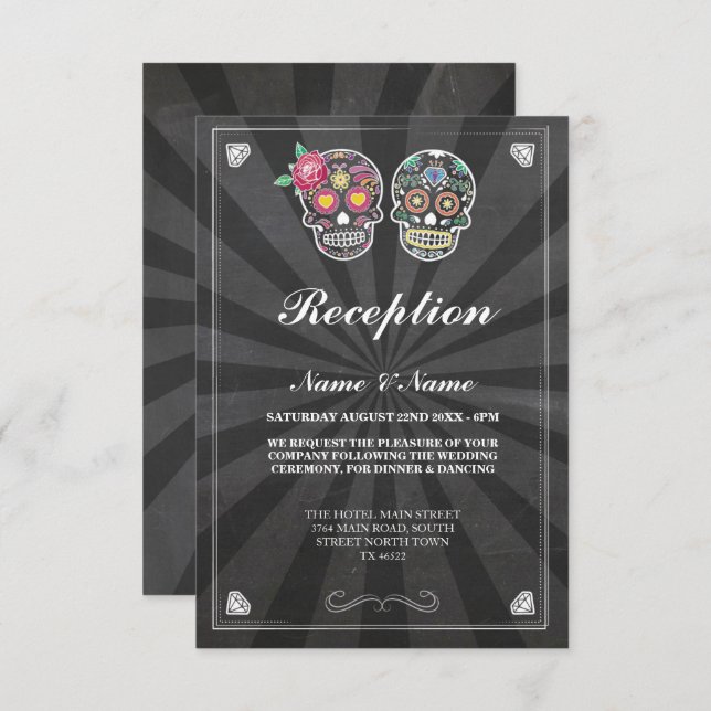 Tarjetas de recepción de boda rústicas Calavera de (Anverso / Reverso)