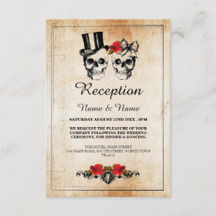 Tarjetas de recepción de boda rústicas Calaveras R