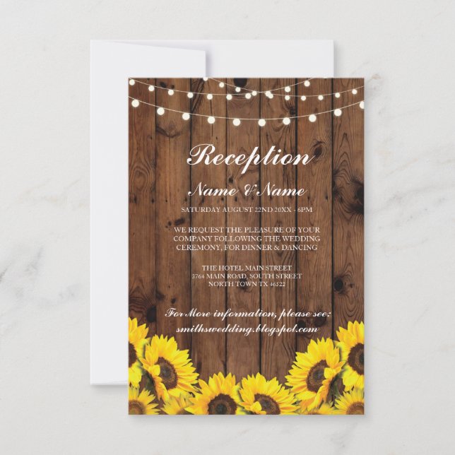 Tarjetas de recepción de boda rústicas de girasol  (Anverso)